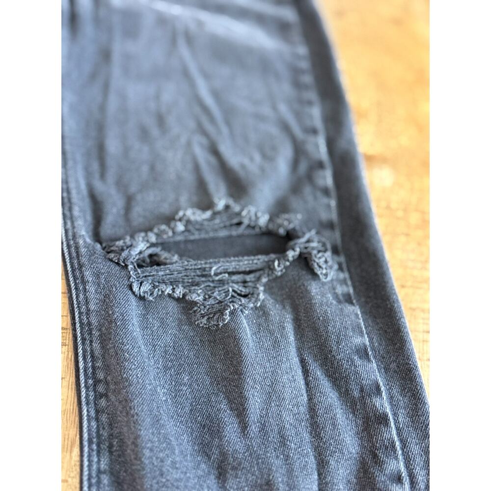 American Eagle Mom Jean Black Wash Distressed Mid Rise Size 00 Real Good Denim - Picture 5 of 14